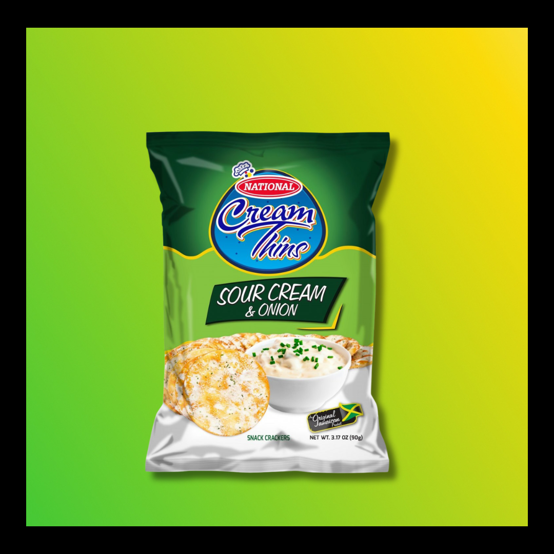 National Cream Thins Sour Cream & Onion Crackers – Light & Crispy Jamaican Snack Biscuits