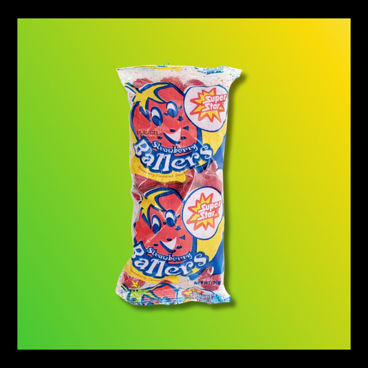Super Star Strawberry Ballers 30g – Sweet Jamaican Strawberry Candy Snack